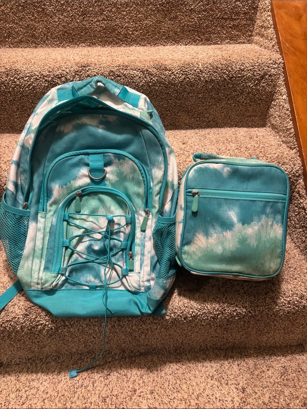 Pottery Barn Kids Teal Tie-Dye Backpack and Lunch Bag Set